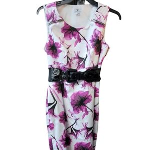 Worthington Floral Sleeveless Dress with Belt (Black/Purple) Size 8 Easter